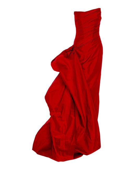 Marmar Halim Red Draped Taffeta Gown