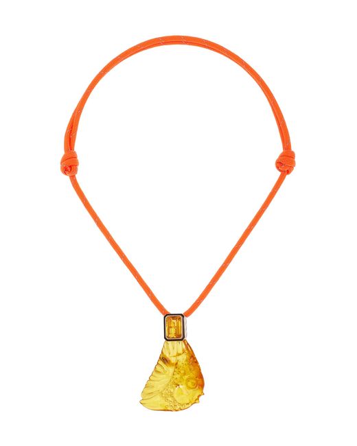 Dezso by Sara Beltran Orange Grande Carved Amber Fish Pendant With Citirine