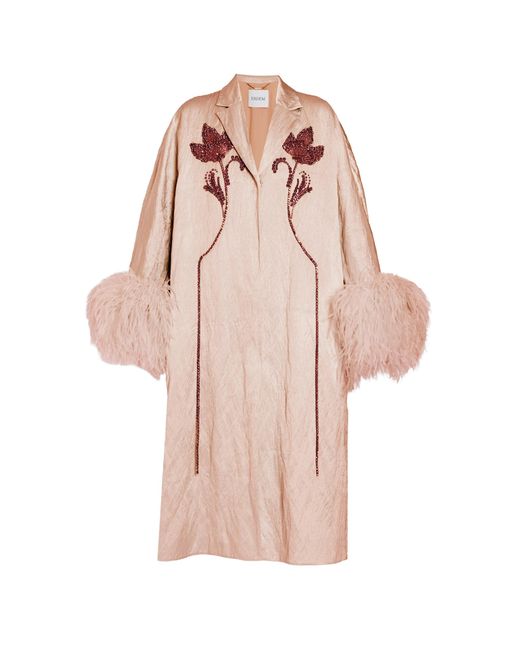Erdem Pink Embellished Textured Satin Coat