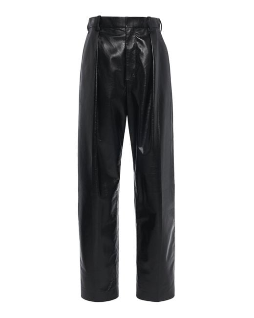 Bottega Veneta Black Pleated Leather Straight-Leg Pants