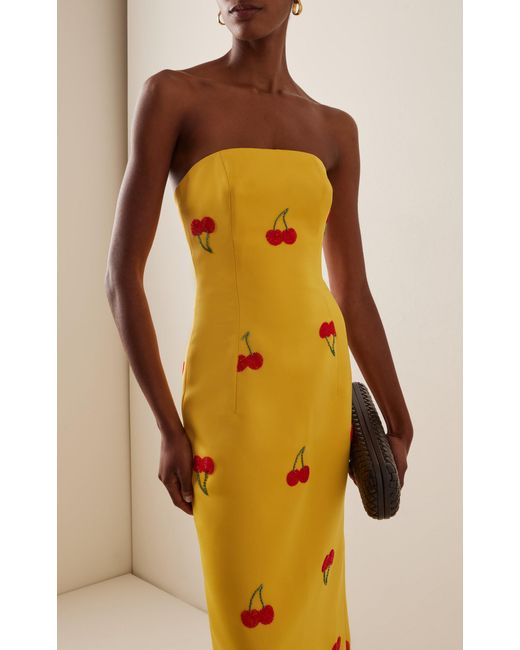 LEO LIN Yellow Rayna Embellished Crepe Maxi Dress