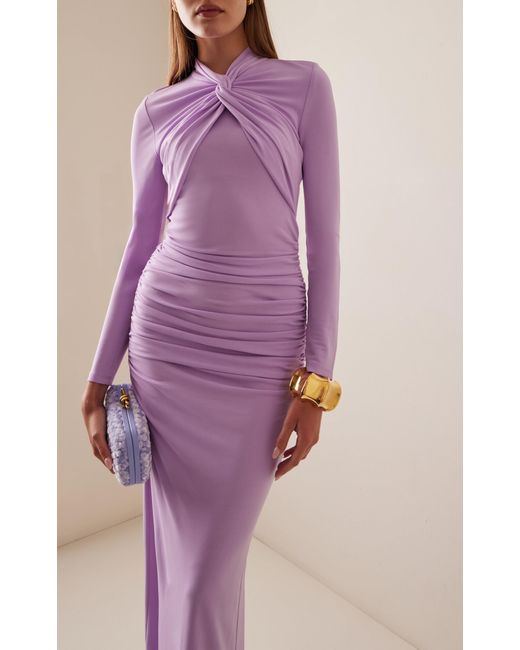Carolina Herrera Purple Twisted Stretch Wool Maxi Dress