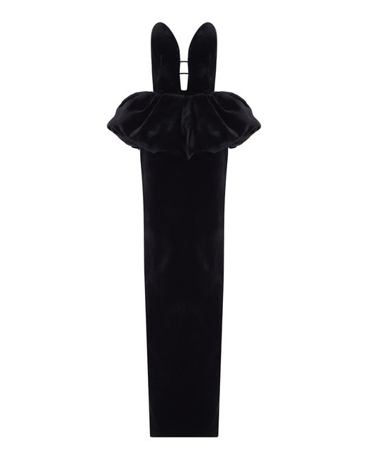 The New Arrivals Ilkyaz Ozel Black Lia Silk Peplum Gown