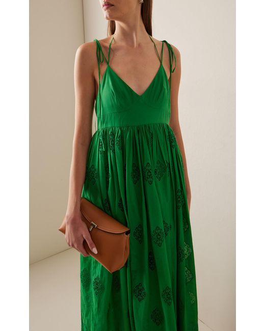 Erdem Green Embroidered Cotton-blend Maxi Dress