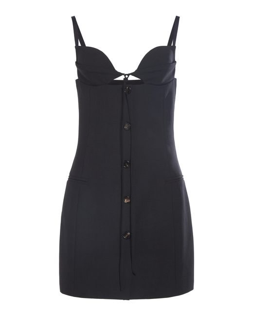 Nensi Dojaka Black Button-front Woven Mini Dress