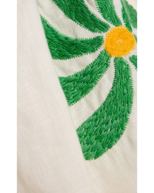 Cala De La Cruz White Sia Embroidered Linen Shorts
