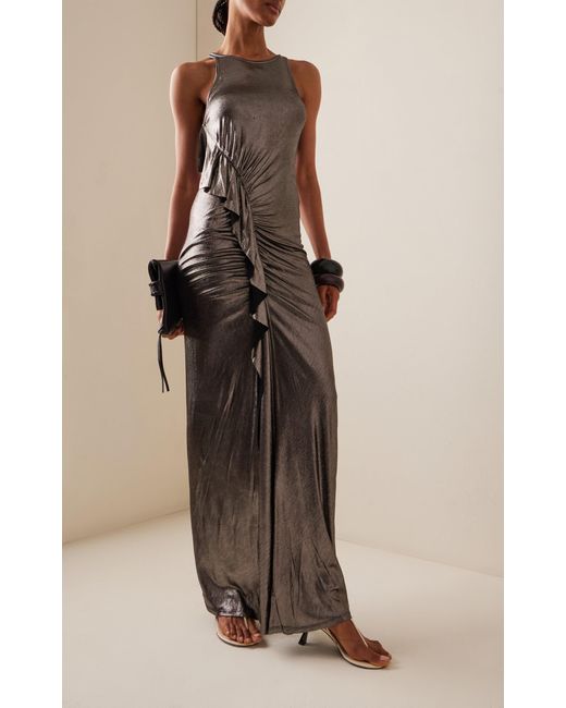Atlein Ruffled Metallic Jersey Maxi Dress