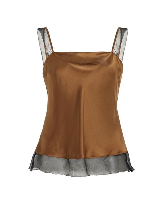 THE GARMENT Brown Catania Mesh-trimmed Silk Tank Top