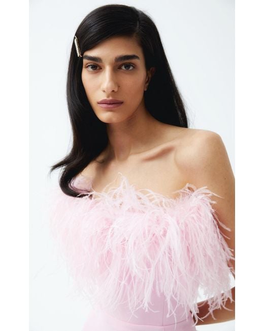 The New Arrivals Ilkyaz Ozel Pink Cynthia Feather-trimmed Strapless Mini Dress