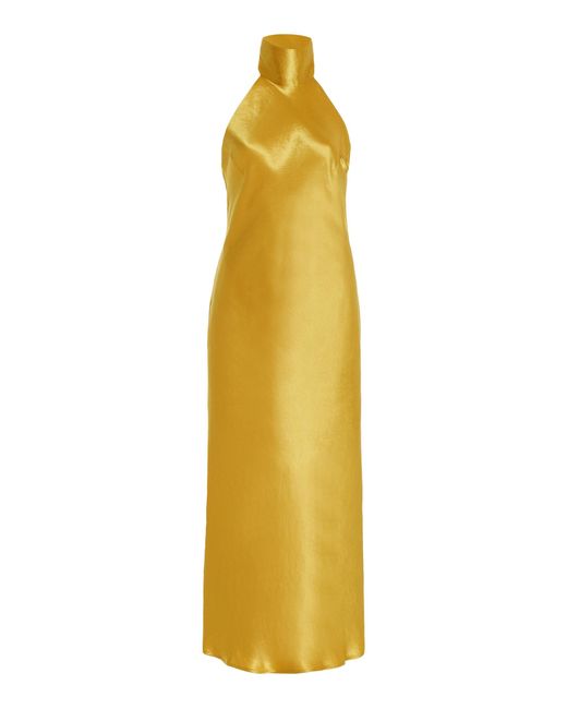 Galvan Yellow Sienna Satin Tie-neck Midi Dress