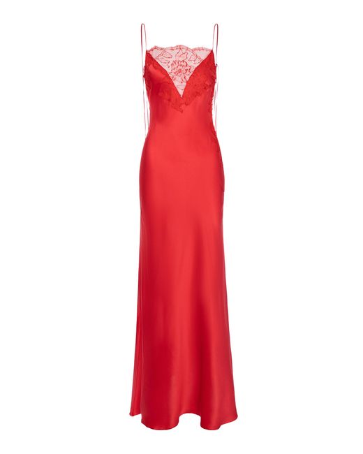 Aureliana V-Neck Lace Embroidered Silk-Blend Slip Dress