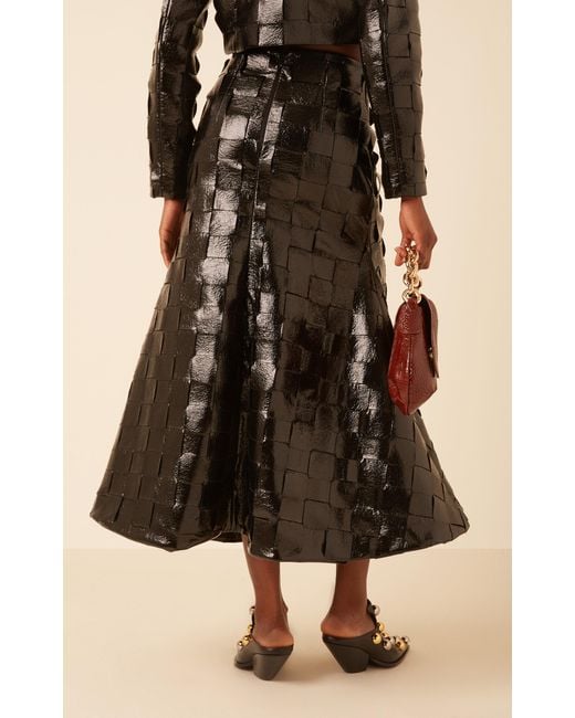 A.W.A.K.E. MODE Black Woven Faux Leather Midi Skirt