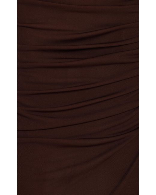 Carolina Herrera Purple Ruched Jersey Maxi Dress
