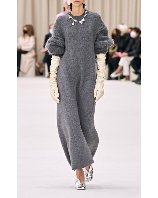 Jil Sander Puff Sleeve Cashmere And Alpaca Knit Dress in Black | Lyst
