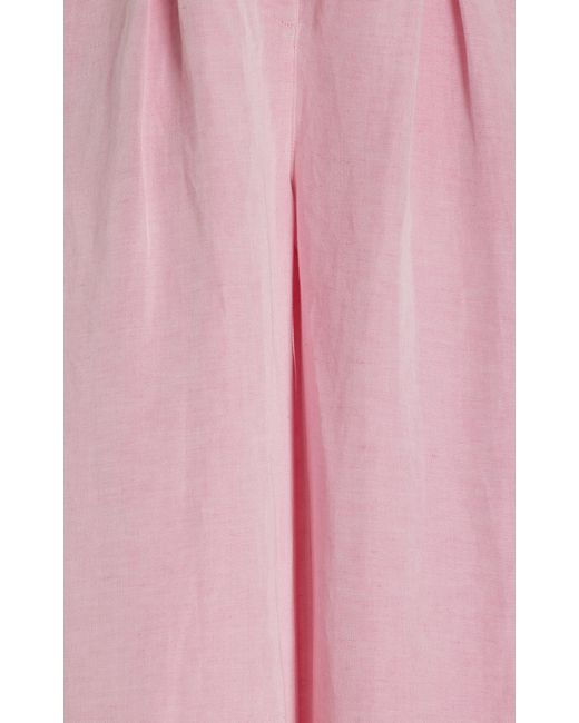 Matthew Bruch Pink Belted High-waisted Linen-blend Wide-leg Pants