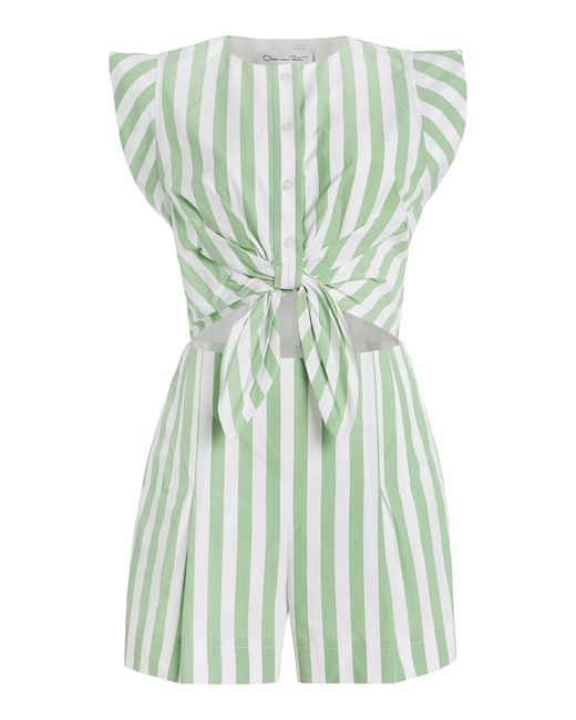 Oscar de la Renta Green Exclusive Riviera Cotton Playsuit