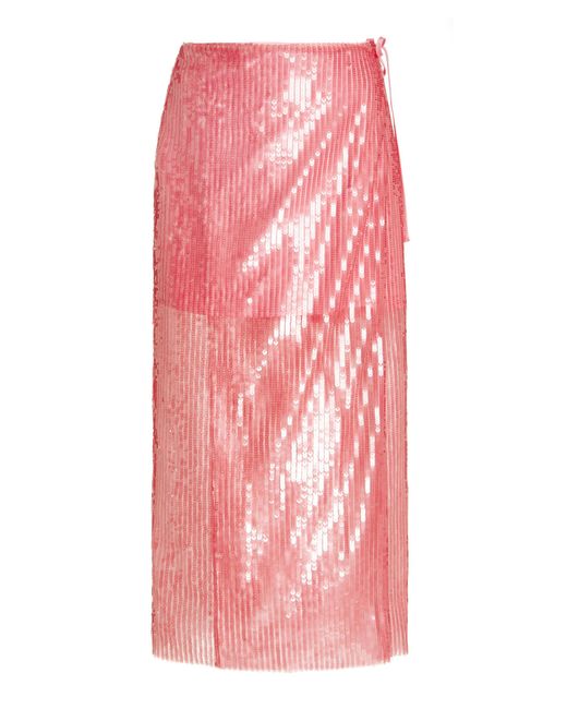 ROTATE BIRGER CHRISTENSEN Pink Adia Sequin Midi Skirt