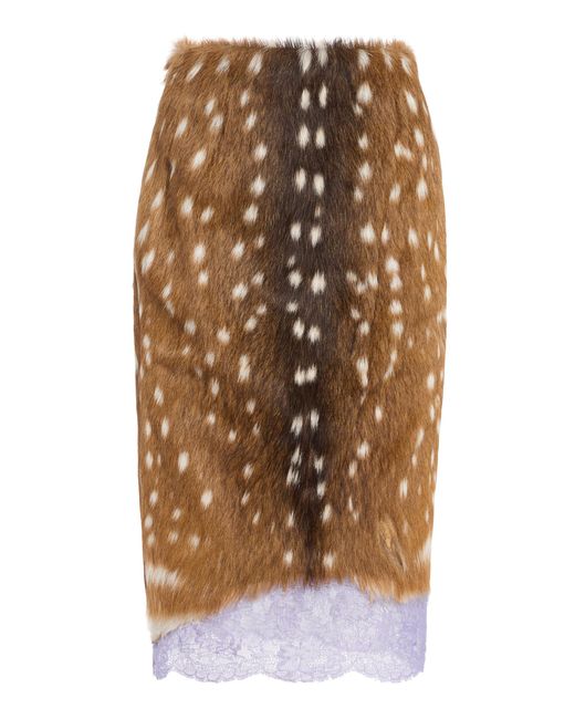LAQUAN SMITH Natural Lace-Detail Calf Hair Pencil Skirt