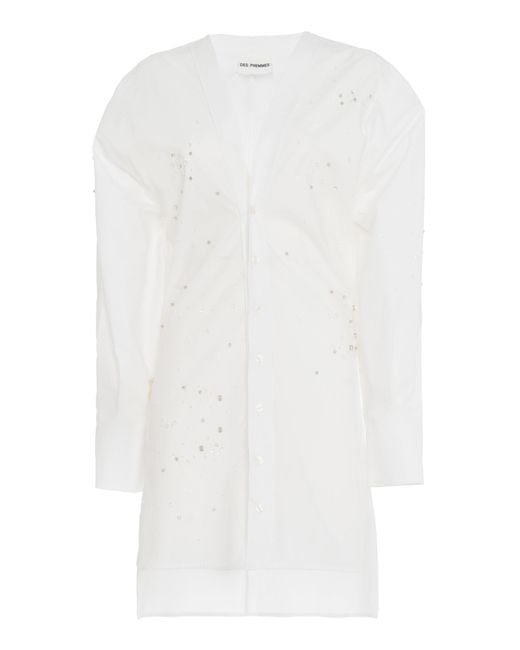 DES_PHEMMES White Embroidered Poplin Shirt Mini Dress