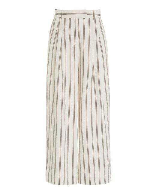 By Malene Birger Natural Cymbaria Striped Linen-blend Wide-leg Pants