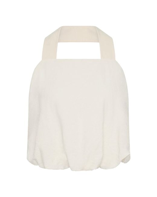 St. Agni White Cropped Silk-Blend Halter Top