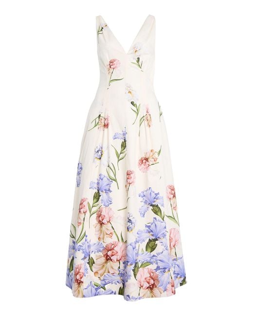 Oscar de la Renta White V-Neck Iris Poplin Midi Dress