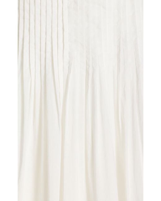 Staud White Kristina Pleated Cotton Maxi Dress