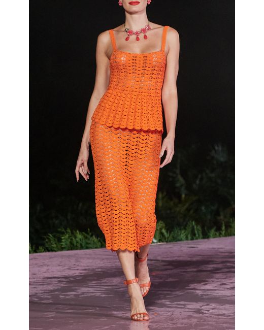 Carolina Herrera Orange Crocheted Midi Skirt