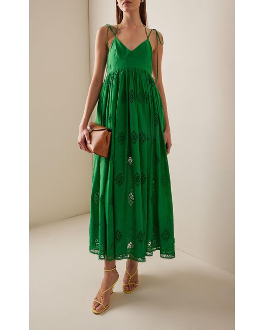 Erdem Green Embroidered Cotton-blend Maxi Dress