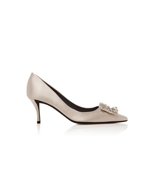 Roger Vivier Metallic Flower Embellished Satin Pumps