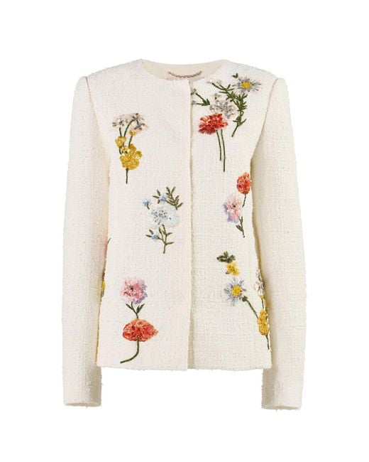 Carolina Herrera Natural Embroidered Textured Tailoring Jacket