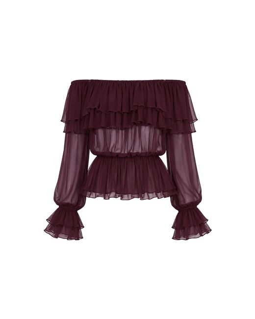 Andrés Pajón Red Mareah Ruffled Silk Chiffon Top
