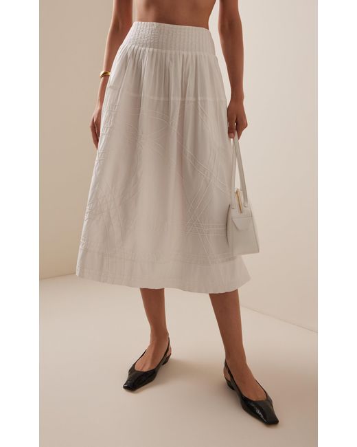 Sea White Camden Shirred Cotton Poplin Midi Skirt