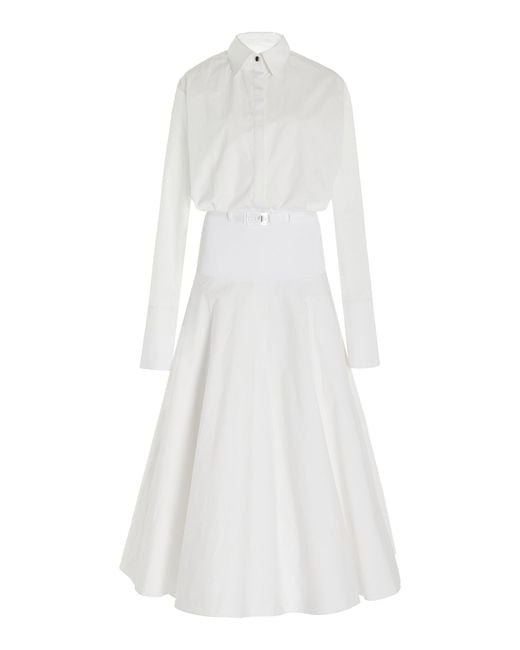 Brandon Maxwell White The Judith Contrast-Panel Cotton Maxi Shirtdress