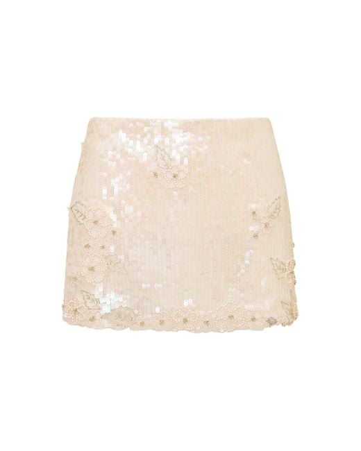 LoveShackFancy Natural Sade Sequined Mini Skirt