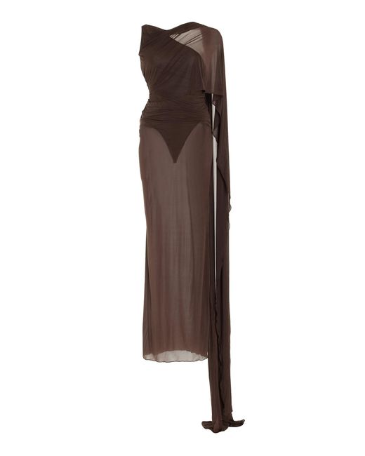 The Attico Brown Fringe-detailed Silk Halter Maxi Dress