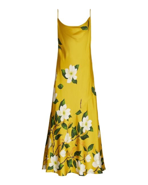 Oscar de la Renta Yellow Degrade Magnolia Silk Twill Slip Dress