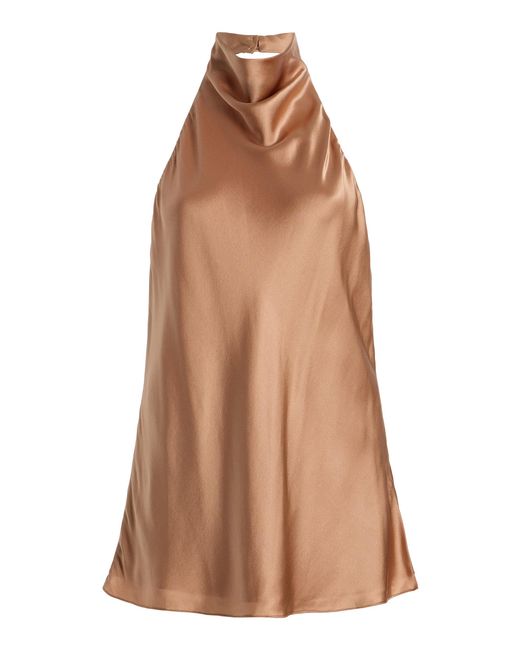 Twp Brown Flowy Stretch-Silk Top