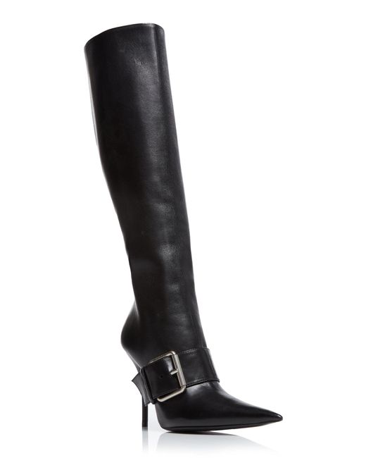 Balenciaga Black Knife Buckle-detailed Leather Knee Boots