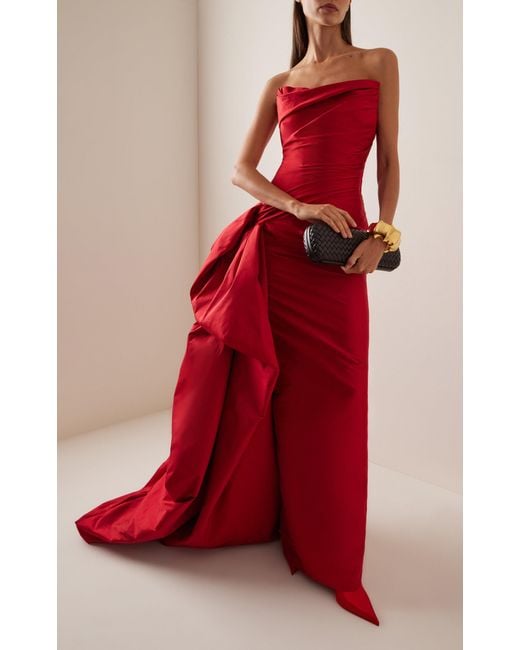 Marmar Halim Red Draped Taffeta Gown