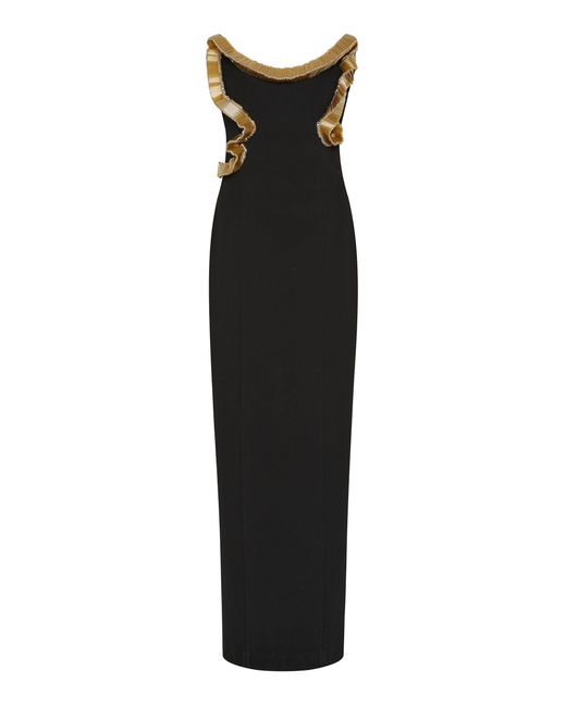 Rachel Gilbert Black Malik Ruffle-Trimmed Column Gown