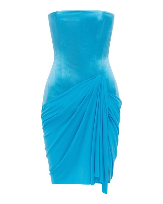 Alex Perry Blue Draped Duchess Satin Jersey Mini Dress