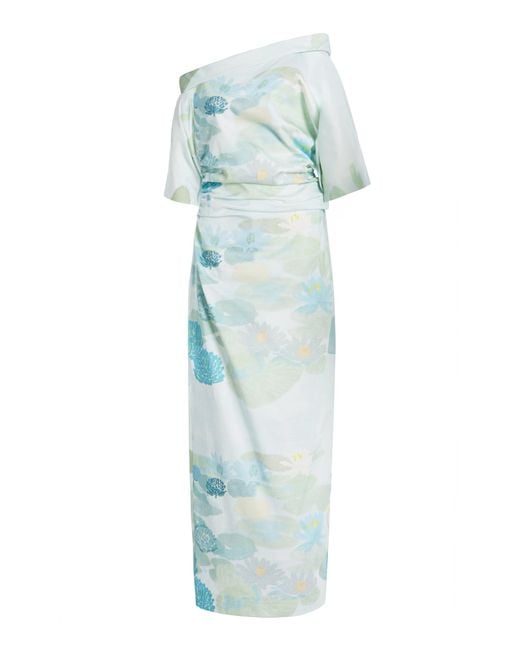 BERNADETTE Blue Bowery Cotton-Blend Midi Dress