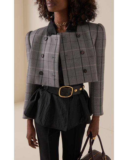 Chloé Gray Cropped Wool Checkered Jacket
