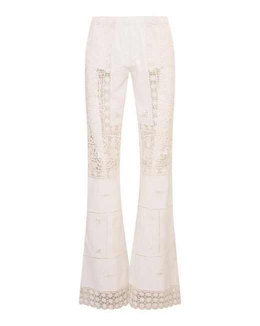 LoveShackFancy White Lilo Patchwork Cotton Lace Pants