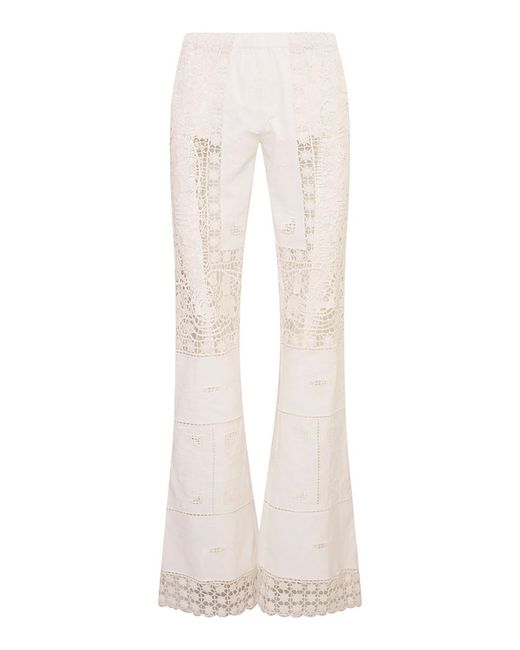 LoveShackFancy White Lilo Patchwork Cotton Lace Pants