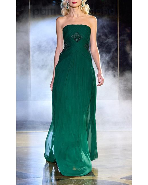 Pamella Roland Green Embellished Tulle & Chiffon Gown