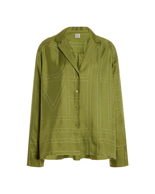 Totême  Green Monogram-printed Silk Pj Shirt