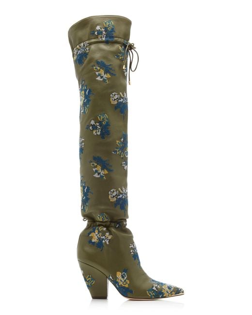 Tory Burch Green Lila Embroidered Boots