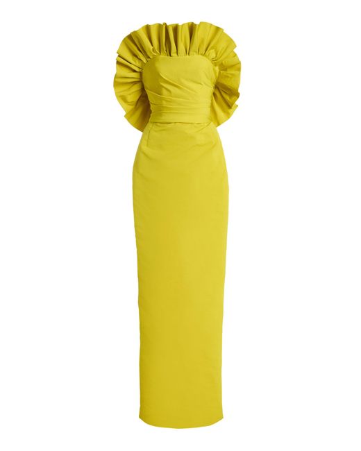 Atelier Prabal Gurung Yellow Ruffled Faille Column Gown